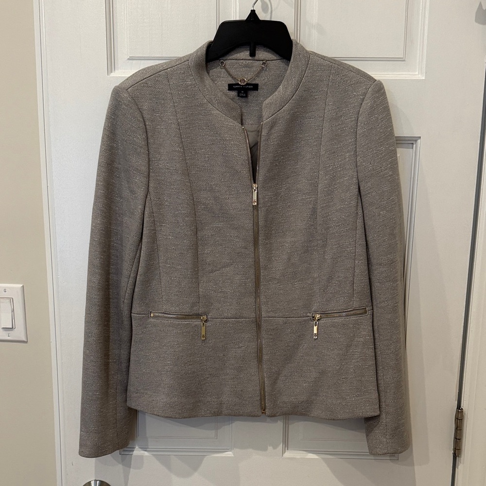 Tommy Hilfiger Gray Blazer with Gold Zippers